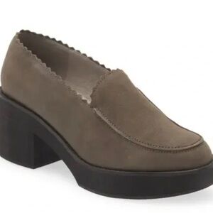 Eileen Fisher Harria Grey Slate Leather Platform Loafers Block Heel Size 8M